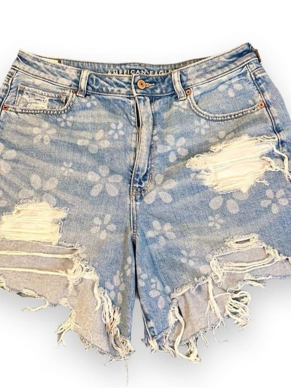 American Eagle Women’s Size 12 Distressed Floral Denim Cutoff Shorts High Rise